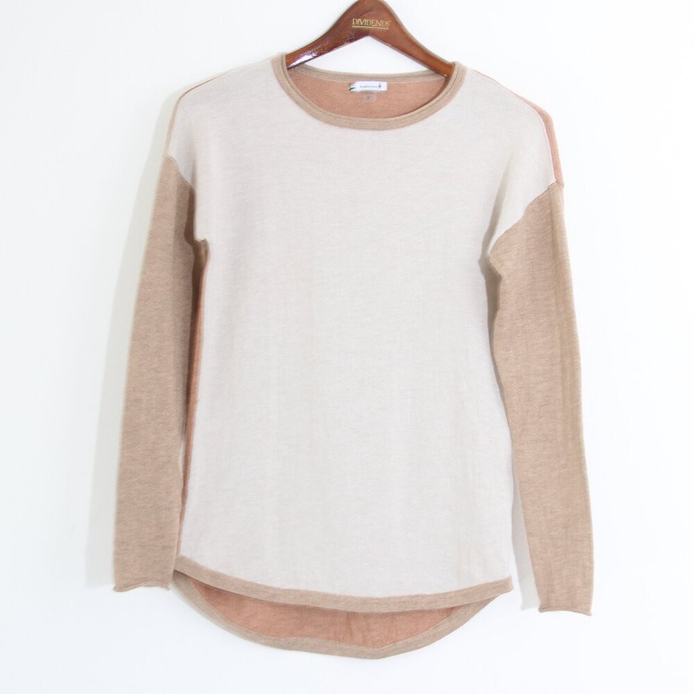 Smartwool Merino Wool Shadow Pine Colorblock Crew Sweater Almond Heather Size XS